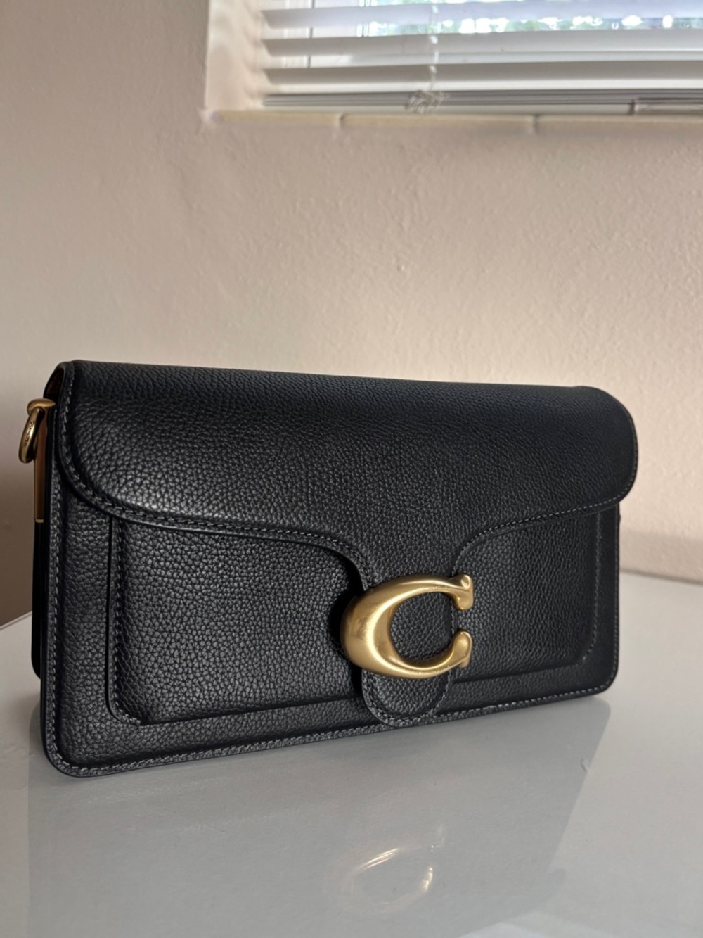 Coach Black Pebbled Leather Shoulder Bag with Gold 'C' Clasp